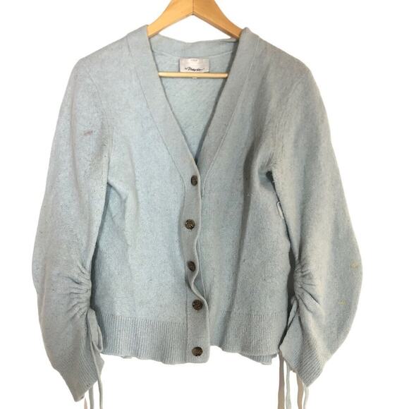 3.1 Phillip Lim Shirred Sleeve Cardigan Lofty Alpaca Blend Ice Blue Size Medium - Picture 5 of 15